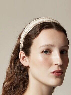 NWT J. Crew pearl-trim linen blend natural colored headband